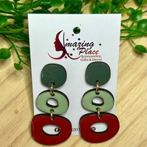 3 Tier green & red earrings