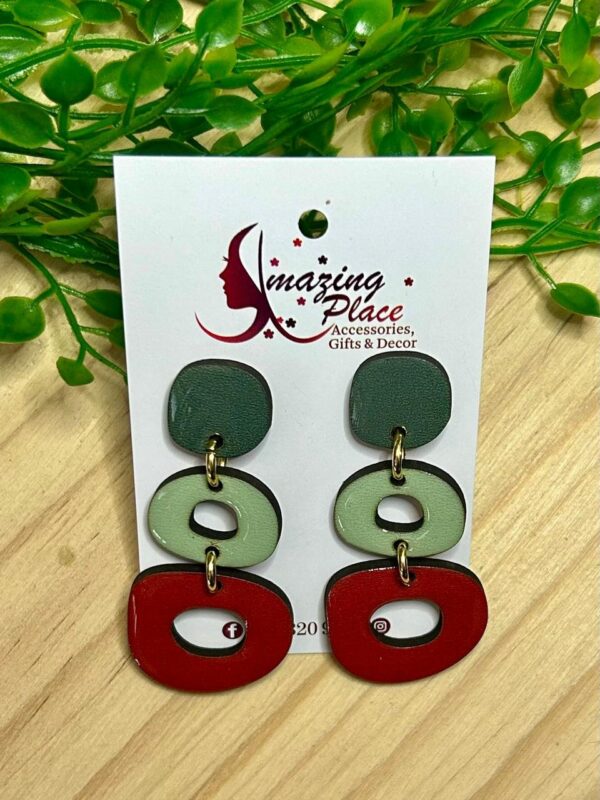 3 Tier green & red earrings