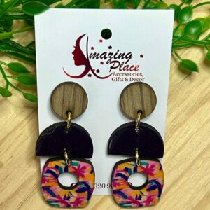 3 Tier square marroon earrings