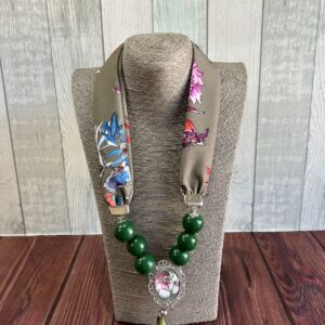 Green floral scarf necklace