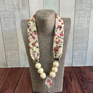 Cream floral scarf necklace