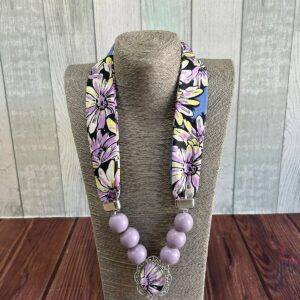 Purple floral scarf necklace