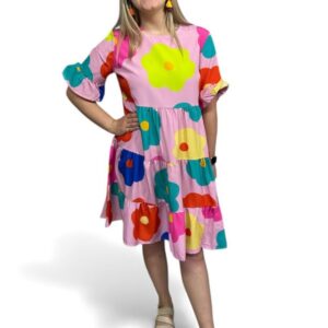 Pink floral short dress