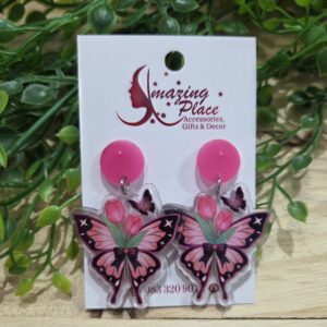 Pink Acrylic Butterfly Earrings