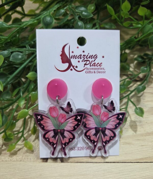 Pink Acrylic Butterfly Earrings