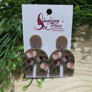 Brown Acrylic U Shaped Floral Earrings