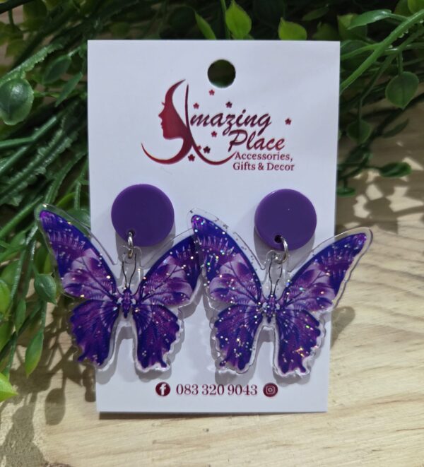 Purple Acrylic Butterfly Earrings