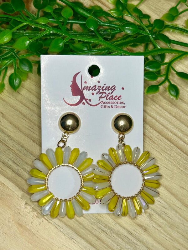 Yellow And White Round Beaded Earrings
