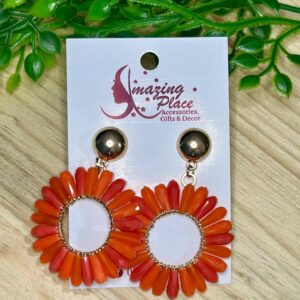 Round Orange Beaded Earrings
