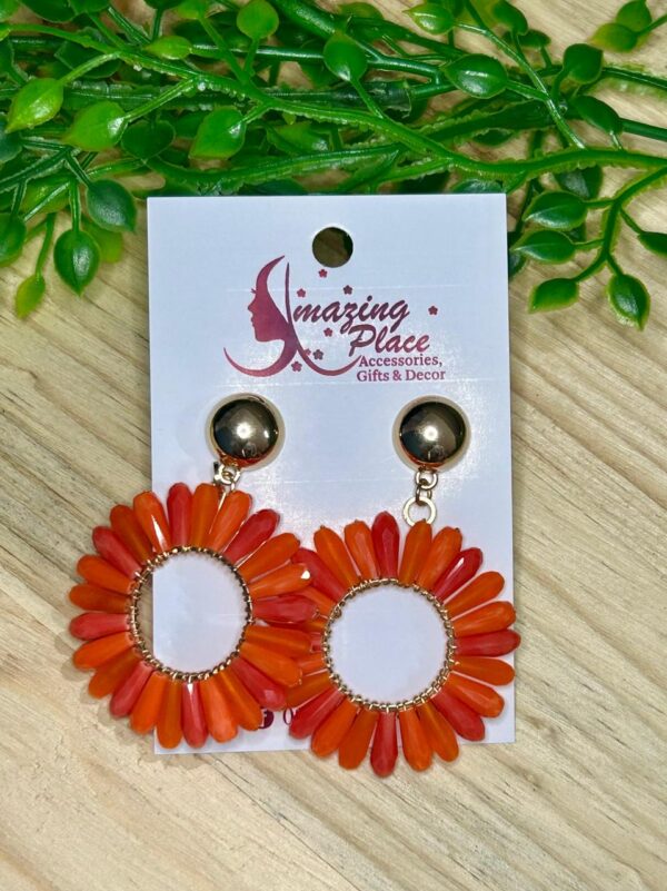 Round Orange Beaded Earrings