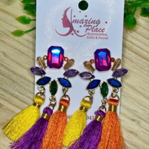 Rhinestone Floral Tassel Earrings