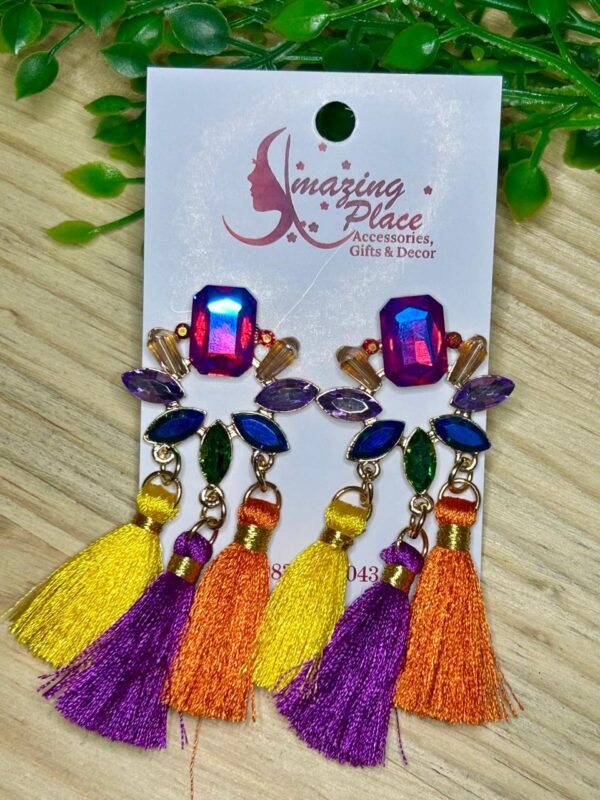 Rhinestone Floral Tassel Earrings
