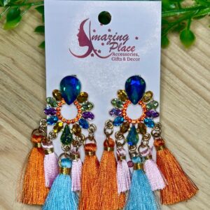 Rainbow Rhinestone Tassel Earrings