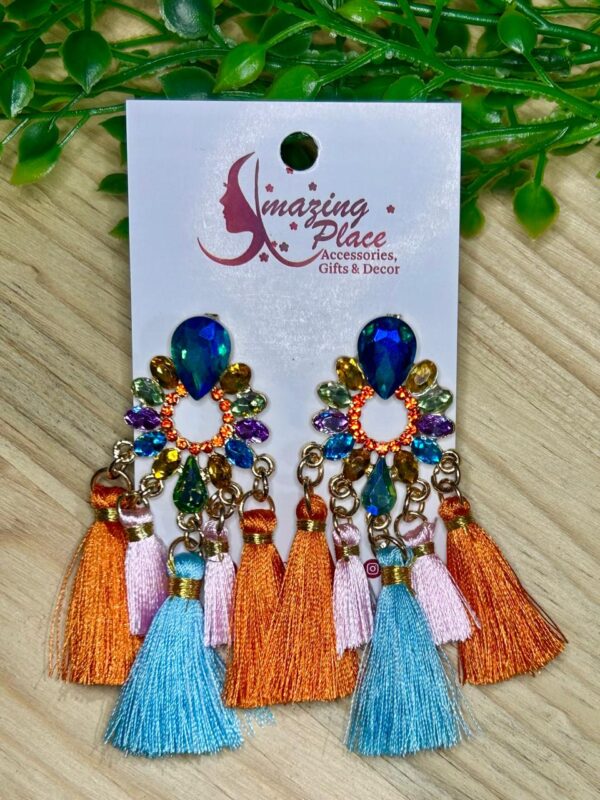 Rainbow Rhinestone Tassel Earrings