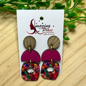3 Tier square dark pink earrings