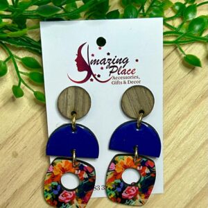 3 Tier square blue earrings