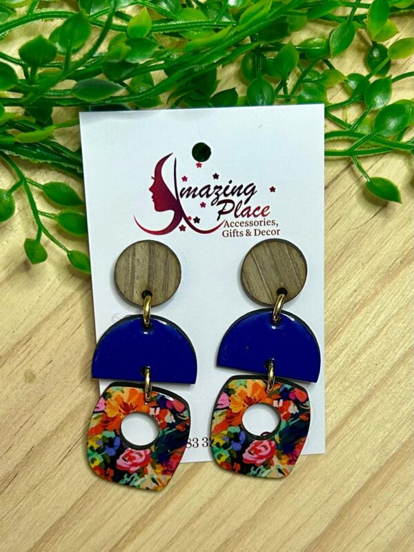 3 Tier square blue earrings