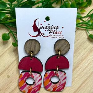 3 Tier square orange/pink earrings