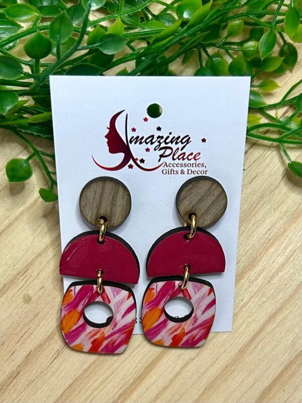 3 Tier square orange/pink earrings