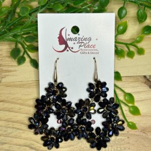 Navy floral teardrop earrings