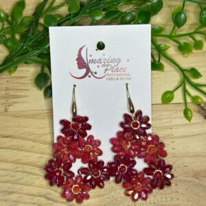 Mixed red floral teardrop earrings