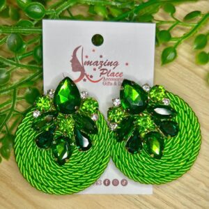Green Rhinestone knot earrings