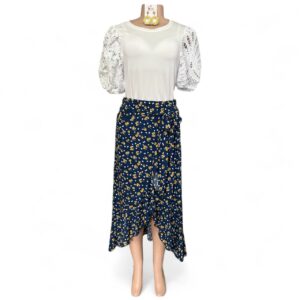 Navy Mock Wrap Skirt