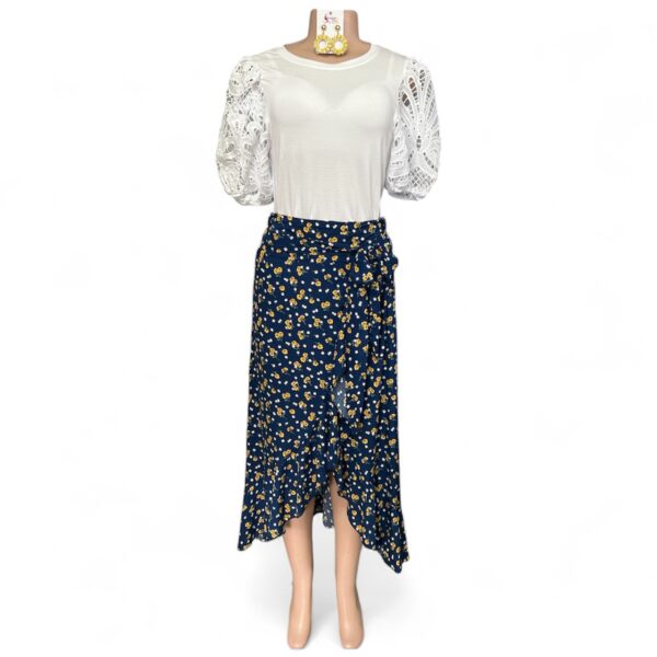 Navy Mock Wrap Skirt