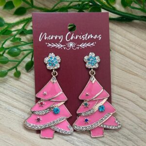 Pink Christmas Tree Earrings