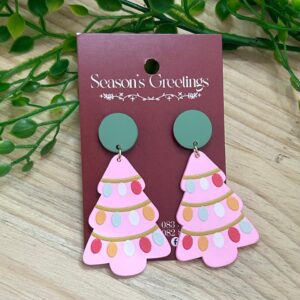 Pink Christmas Tree Earrings