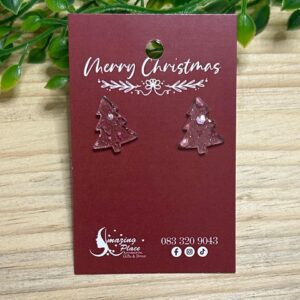Clear Pink Christmas Tree Stud Earrings