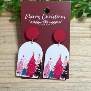 Pink Christmas Tree Earrings