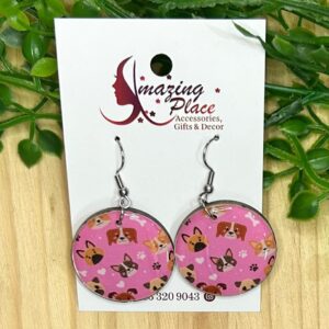 Pink Dag And Cat Themed Earrings