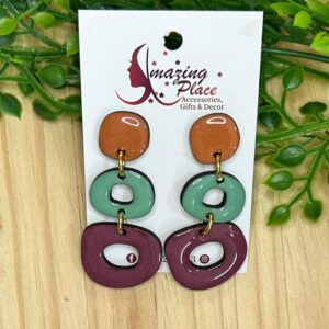Orange, Teal And Purple Earrings