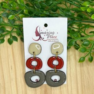 Beige, Red And Grey Earrings