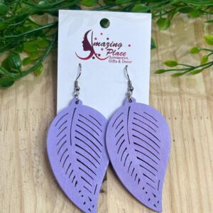 Purple Wooden Feather Earrings