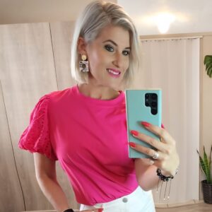 Bright Pink Detailed Sleeve Top