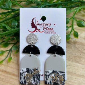 Black, Grey And White Marble Earrings