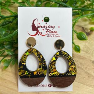Black, Gold And Brown Tear Drop Earrings