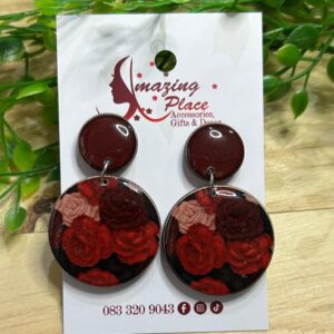 Deep Red Rose Earrings