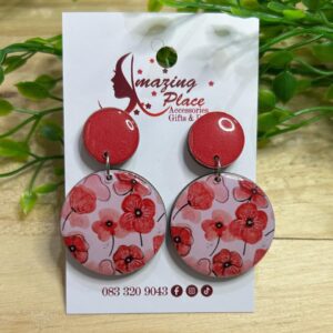Pink And Red Earrings With Flowers