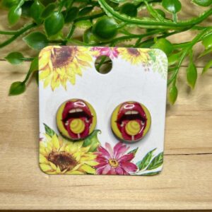 Lips With Lollypop Stud Earrings