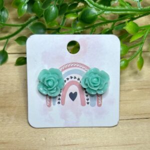 Teal Rose Stud Earrings