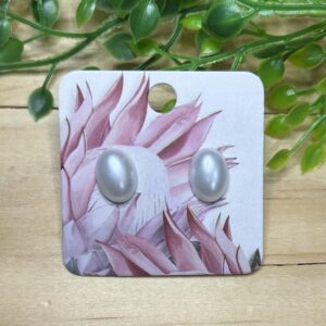 White Pearl Oval Stud Earrings