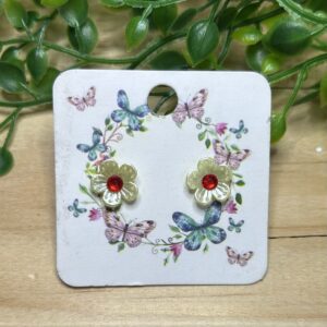 Flower With Red Middle Stud Earrings
