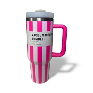 Bright Pink Stripped Vacuum Tumbler