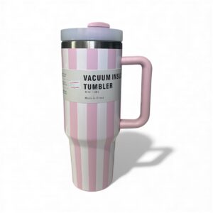 Light Pink Stripped Vacuum Tumbler