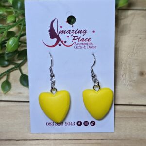 Yellow Wooden Heart Earrings