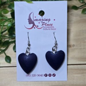 Navy Wooden Heart Earrings