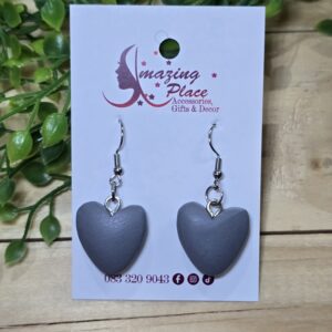 Grey Wooden Heart Earrings
